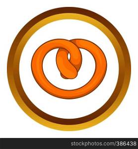 Pretzel vector icon in golden circle, cartoon style isolated on white background. Pretzel vector icon