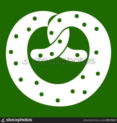 Pretzels icon white isolated on green background. Vector illustration. Pretzels icon green