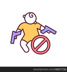 Prevent child death with gun control RGB color icon. Precaution for lethal accident. Protection from unintentional death. Weapon regulations, firearm legislation. Isolated vector illustration. Prevent child death with gun control RGB color icon