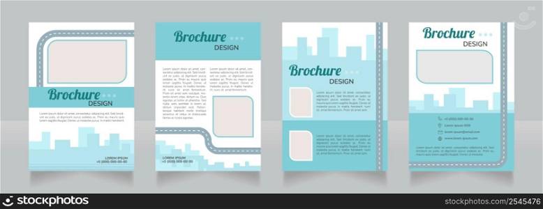 Prevent climate change blue blank brochure design. Template set with copy space for text. Premade corporate reports collection. Editable 4 pages. Lobster Regular, Nunito SemiBold, Light fonts used. Prevent climate change blue blank brochure design