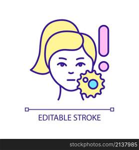 Prevent facial skin infection RGB color icon. Danger of damage. Skincare routine and healthcare. Isolated vector illustration. Simple filled line drawing. Editable stroke. Arial font used. Prevent facial skin infection RGB color icon