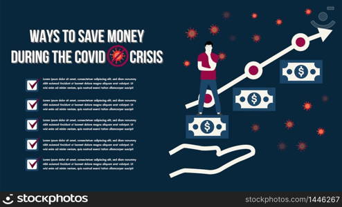 Prevent improve save money during the epidemic COVID-19 virus.Ways to save money during the covid crisis.Save local business people financial covid credit.People problems worried crisis.