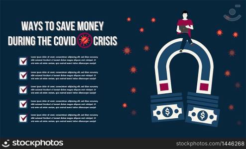 Prevent improve save money during the epidemic COVID-19 virus.Ways to save money during the covid crisis.Save local business people financial covid credit.People problems worried crisis.