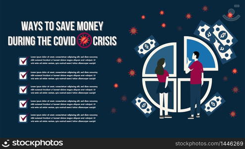 Prevent improve save money during the epidemic COVID-19 virus.Ways to save money during the covid crisis.Save local business people financial covid credit.People problems worried crisis.