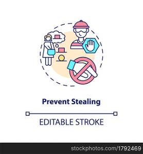 Prevent stealing concept icon. Security systems and products protection. Surveillance for shopping abstract idea thin line illustration. Vector isolated outline color drawing. Editable stroke. Prevent stealing concept icon