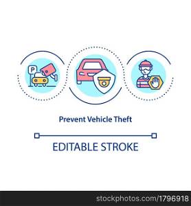 Prevent vehicle theft concept icon. Visible security cameras for thiefs deterrent. Surveillance for parking abstract idea thin line illustration. Vector isolated outline color drawing. Editable stroke. Prevent vehicle theft concept icon