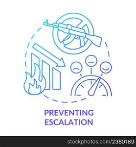 Preventing escalation blue gradient concept icon. Post-conflict reconstruction abstract idea thin line illustration. Sustainable peace. Isolated outline drawing. Myriad Pro-Bold font used. Preventing escalation blue gradient concept icon