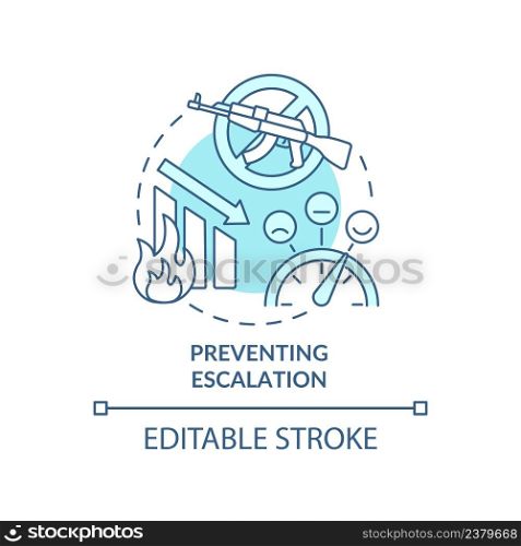 Preventing escalation turquoise concept icon. Post-conflict reconstruction abstract idea thin line illustration. Isolated outline drawing. Editable stroke. Arial, Myriad Pro-Bold fonts used. Preventing escalation turquoise concept icon