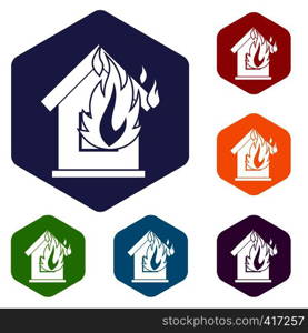 Preventing fire icons set rhombus in different colors isolated on white background. Preventing fire icons set