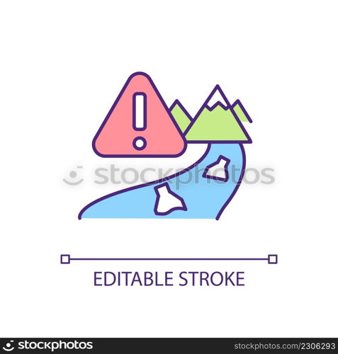 Preventing water pollution RGB color icon. Water bodies protection. Plastic bottles pollution. Isolated vector illustration. Simple filled line drawing. Editable stroke. Arial font used. Preventing water pollution RGB color icon