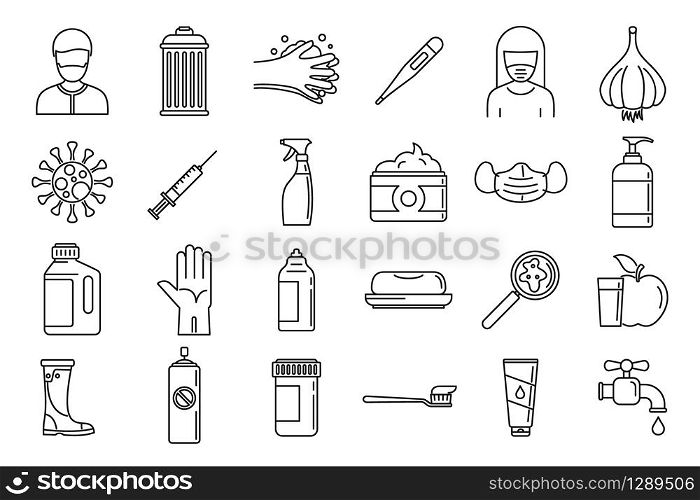Prevention disease icons set. Outline set of prevention disease vector icons for web design isolated on white background. Prevention disease icons set, outline style