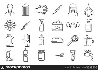 Prevention disease icons set. Outline set of prevention disease vector icons for web design isolated on white background. Prevention disease icons set, outline style