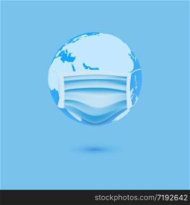 Prevention globe earth from coronavirus COVID-19 with mask. Vector illustration
