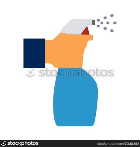 Prevention of Coronavirus Disease 2019 (COVID-19). Hand Holding Sanitizer Bottle Icon. Flat Color Design. Vector Illustration.