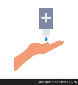 Prevention of Coronavirus Disease 2019 (COVID-19). Sanitizer With Hand Icon. Flat Color Design. Vector Illustration.