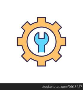 Preventive maintenance RGB color icon. Keeping equipment up and running. Unanticipated equipment failure. Company assets lifespan. Infrastructure asset management. Isolated vector illustration. Preventive maintenance RGB color icon