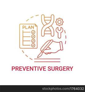 Preventive surgery red gradient concept icon. Prophylactic procedure. Physical care. Genetic disease treatment idea thin line illustration. Vector isolated outline RGB color drawing. Preventive surgery red gradient concept icon
