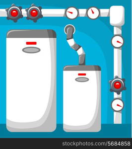 Preview rooms with boilers with design elements. Vector illustration