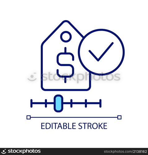 Price adjustment RGB color icon. Business strategy. Setting price for product. Value-based pricing. Isolated vector illustration. Simple filled line drawing. Editable stroke. Arial font used. Price adjustment RGB color icon