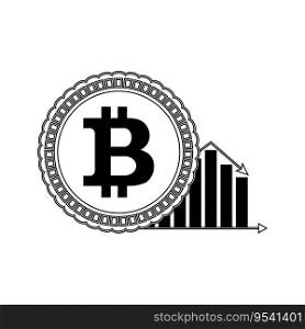 Price bitcoin down line style. Coin and chart arrow. Vector illustration. Price bitcoin down line style