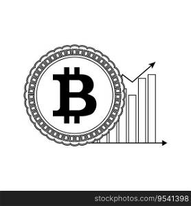 Price bitcoin up line style. Coin and chart arrow. Vector illustration. Price bitcoin up line style