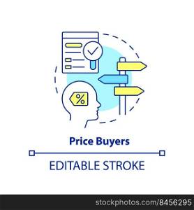 Price buyers concept icon. Lowest possible price seekers. Dealing with customers abstract idea thin line illustration. Isolated outline drawing. Editable stroke. Arial, Myriad Pro-Bold fonts used. Price buyers concept icon