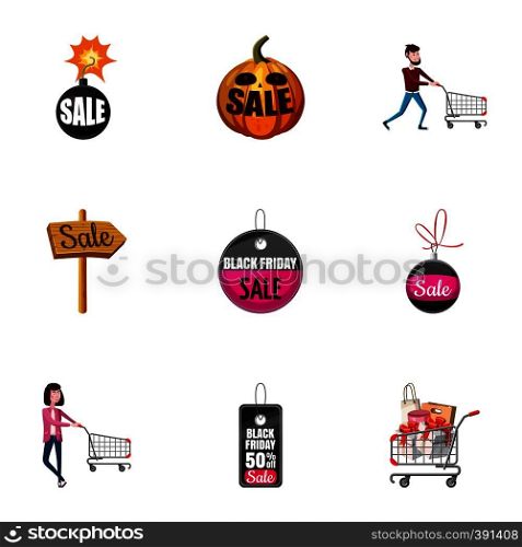 Price down icons set. Cartoon illustration of 9 price down vector icons for web. Price down icons set, cartoon style