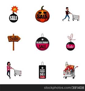 Price down icons set. Cartoon illustration of 9 price down vector icons for web. Price down icons set, cartoon style