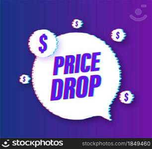 Price drop banner template design. Glitch icon. Sale special offer. Vector stock illustration. Price drop banner template design. Glitch icon. Sale special offer. Vector stock illustration.