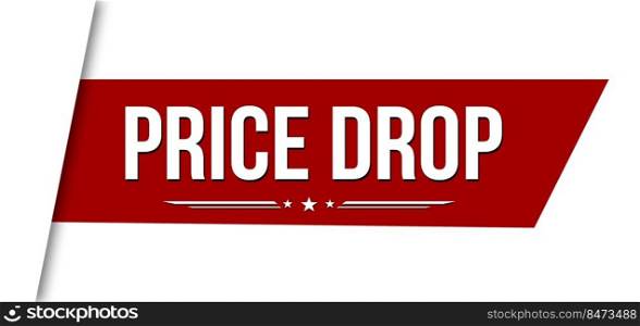 Price drop red ribbon or banner design on white background, vector illustration