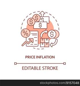 Price inflation terracotta concept icon. Costs. Vulnerability in supply chain abstract idea thin line illustration. Isolated outline drawing. Editable stroke. Arial, Myriad Pro-Bold fonts used. Price inflation terracotta concept icon