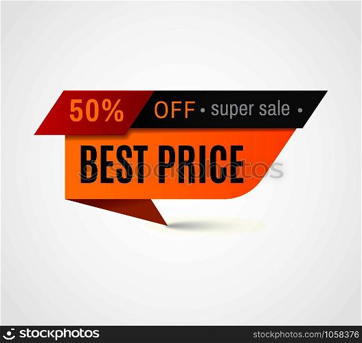 Price label. Special offer sale tag. 50 off discount sticker, retail badge or best selling pricing store banner. Advertising web market shopping coupon design vector template. Price label. Special offer sale tag. 50 off discount sticker, retail badge vector template