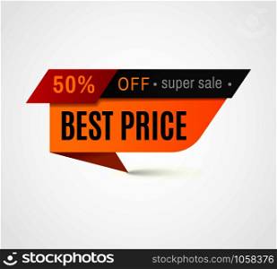 Price label. Special offer sale tag. 50 off discount sticker, retail badge or best selling pricing store banner. Advertising web market shopping coupon design vector template. Price label. Special offer sale tag. 50 off discount sticker, retail badge vector template