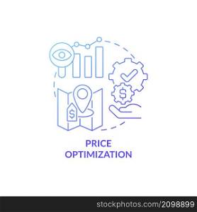 Price optimization blue gradient concept icon. Property management in hotels abstract idea thin line illustration. Isolated outline drawing. Roboto-Medium, Myriad Pro-Bold fonts used. Price optimization blue gradient concept icon