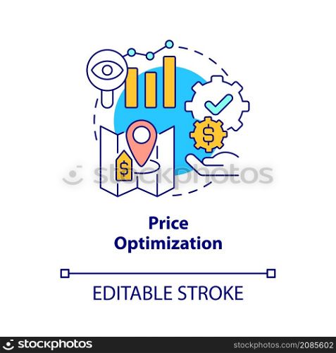 Price optimization concept icon. Property management system in hotels abstract idea thin line illustration. Isolated outline drawing. Editable stroke. Roboto-Medium, Myriad Pro-Bold fonts used. Price optimization concept icon