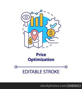 Price optimization concept icon. Property management system in hotels abstract idea thin line illustration. Isolated outline drawing. Editable stroke. Roboto-Medium, Myriad Pro-Bold fonts used. Price optimization concept icon