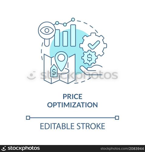 Price optimization turquoise concept icon. Property management in hotels abstract idea thin line illustration. Isolated outline drawing. Editable stroke. Roboto-Medium, Myriad Pro-Bold fonts used. Price optimization turquoise concept icon