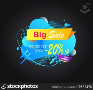 Price reduction vector, discount of shop with 20 percent banner isolated, marketing and advertising of goods of market. Abstract design with deal. Stiker for Black friday sale. Big Sale and Discount of Shop 20 Percent Off Price