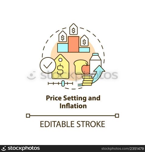 Price setting and inflation concept icon. Prices management. Risks to food security abstract idea thin line illustration. Isolated outline drawing. Editable stroke. Arial, Myriad Pro-Bold fonts used. Price setting and inflation concept icon