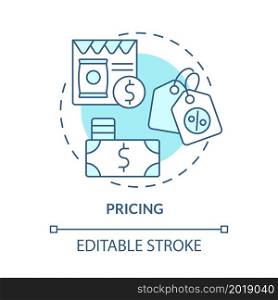 Price setting process concept icon. Marketing strategy. Customer attractive offer. Determine product cost abstract idea thin line illustration. Vector isolated outline color drawing. Editable stroke. Price setting process concept icon