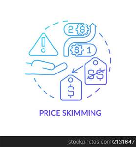Price skimming blue gradient concept icon. Pricing optimization abstract idea thin line illustration. Attracting discount shoppers. Isolated outline drawing. Roboto-Medium, Myriad Pro-Bold fonts used. Price skimming blue gradient concept icon