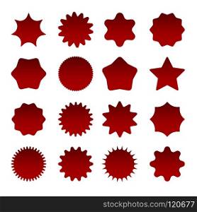 Price star burst shapes. Vector red bursting stars symbols isolated on white background, circle star badges or vector sunburst stickers. Price red star burst shapes