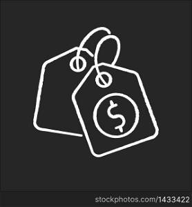Price tag chalk white icon on black background. Label for purchased merchandise. E commerce and distribution of products. Retail cost coupon. Supermarket sale. Isolated vector chalkboard illustration. Price tag chalk white icon on black background