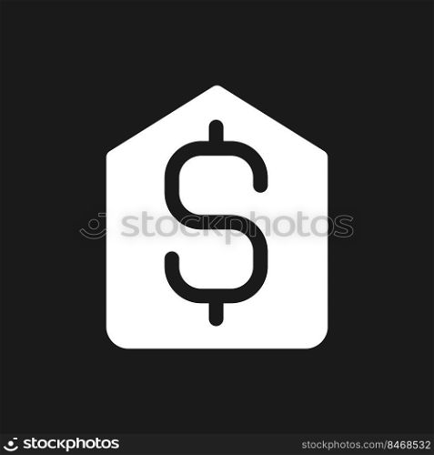 Price tag dark mode glyph ui icon. Product value. Consumerism. User interface design. White silhouette symbol on black space. Solid pictogram for web, mobile. Vector isolated illustration. Price tag dark mode glyph ui icon