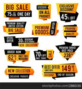 Price tag, promo banners and discount labels. Business presentation design vector elements. Illustration of template tag shopping collection. Price tag, promo banners and discount labels. Business presentation design vector elements