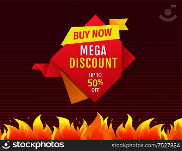 Price tag with special offer discount isolated vector banner. Exclusive products super sale premium quality promo poster with burning flame, fire sparkles. Price Tag Special Offer Discount Isolated Vector