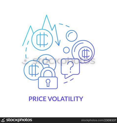 Price volatility blue gradient concept icon. Crypto-currency downside abstract idea thin line illustration. Extreme uncertainty of market. Isolated outline drawing. Myriad Pro-Bold font used. Price volatility blue gradient concept icon