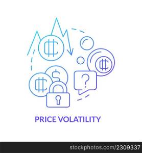 Price volatility blue gradient concept icon. Crypto-currency downside abstract idea thin line illustration. Extreme uncertainty of market. Isolated outline drawing. Myriad Pro-Bold font used. Price volatility blue gradient concept icon