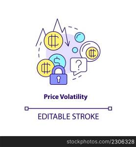 Price volatility concept icon. Crypto-currency downside abstract idea thin line illustration. High risk of price change. Isolated outline drawing. Editable stroke. Arial, Myriad Pro-Bold fonts used. Price volatility concept icon