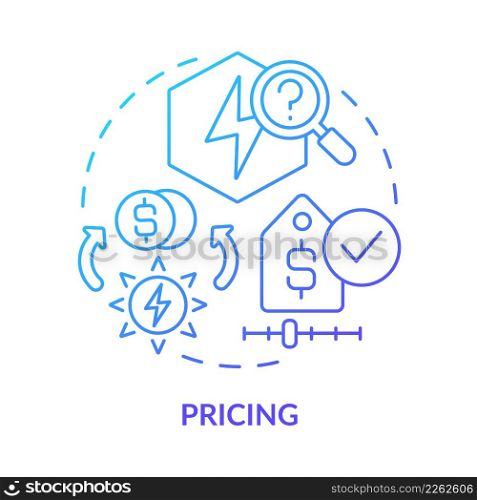 Pricing blue gradient concept icon. Costs and power consumption regulation. Sales of PPA service abstract idea thin line illustration. Isolated outline drawing. Myriad Pro-Bold fonts used. Pricing blue gradient concept icon